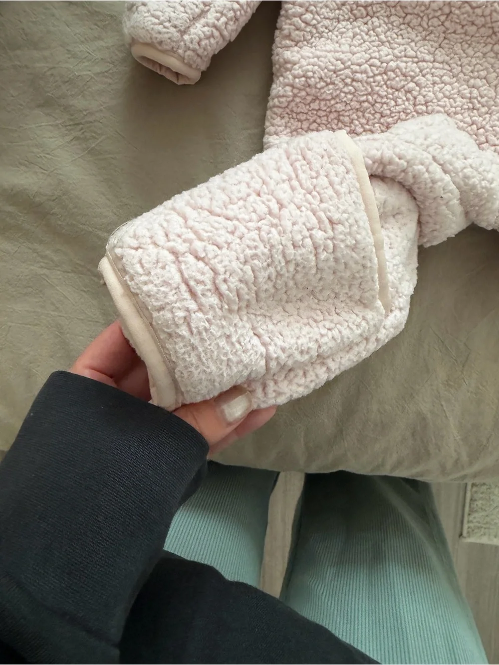 The North Face Light Pink Sherpa Hooded Infant One-Piece